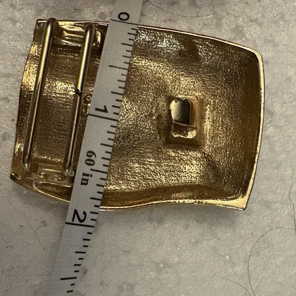 VTG 70s Gold Tone Abstract Wave Belt Buckle Textured Sculptural Retro Glam Disco